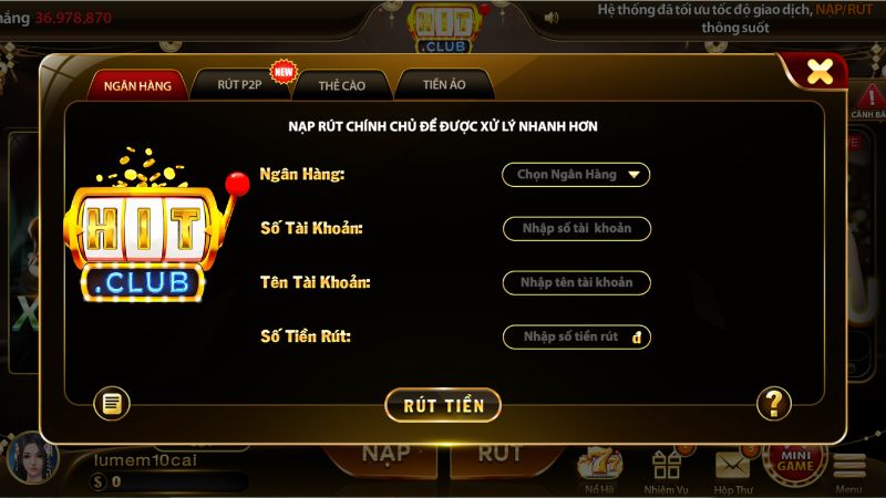 Quy Trình Rút Tiền HitClub Đơn Giản